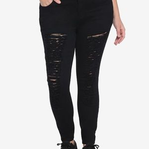 HT Denim Black Destructed Hi-Rise Super Skinny Jeans Plus Size